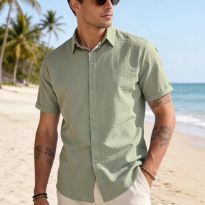 Men's Summer <b>Short</b> <b>Sleeved</b> Solid Color Simple Casual Business Commuting <b>Cardigan</b> with Button up Collar Shirt - Product Image 1