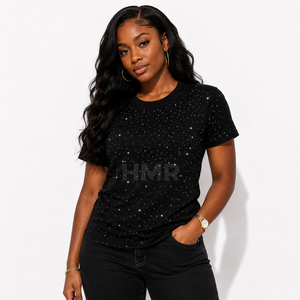 Camiseta Negra HMR Brotherhood Sisterhood, Diseño Inspirado en la Moda, con Cristales Brillantes y Pedrería, Algodón Premium Informal, Unisex - Product Image 4