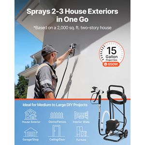 Spruzzatore di vernice airless ad alta pressione da 650W 3000PSI con carrello fai-da-te, spazzola per la pulizia, tubo di prolunga e ugello - Product Image 3