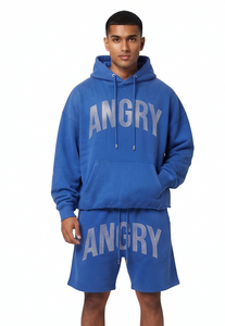 Ensemble short et sweat à capuche ample pour homme, 100 % polyester polaire, coupe décontractée, style streetwear, avec strass, manches longues, deux pièces - Product Image 4