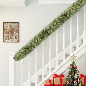 Confezione da 2 Ghirlande Natalizie Pre-Illuminata Effetto Neve 2,7m, 200 Luci Calde, 440 Punte, Rosse, Stile Moderno per Interni, Ghirlanda Artificiale - Product Image 6