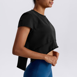 Camiseta Deportiva Negra 100% Algodón, Venta al Por Mayor, Top Corto Holgado Personalizado para Mujer, Camisetas de Manga Corta para Damas - Product Image 6