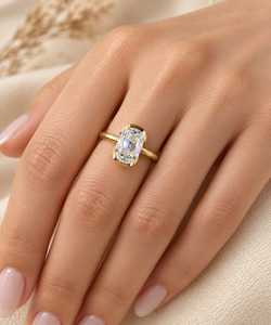 Bague solitaire de fiançailles demi-sertie en or massif 10k 14k 18k, or rose, argent, avec diamant de laboratoire taille Old Mine de 3 carats, pureté E VS1 - Product Image 4