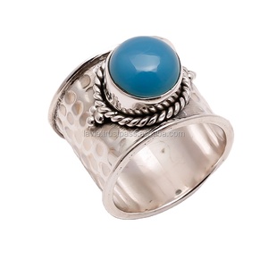 แหวนพลอยคาลซิโดนีธรรมชาติเครื่องประดับเงินสเตอร์ลิงสำหรับ925แหวนอินเดียสำหรับงานแต่งงาน - Product Image 1