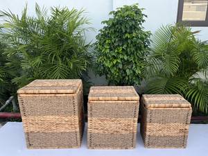 Ensemble de boîtes de rangement rectangulaires en jonc de jacinthe d'eau coloré avec couvercle, durables, écologiques, empilables, capacité de 35 L, fabrication vietnamienne, pour la maison et le bureau - Product Image 3