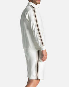 Ensemble de survêtement deux pièces pour homme, très demandé, avec sweat à capuche zippé blanc et pantalon rayé, respirant, vêtements de sport - Product Image 2