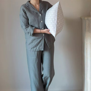 Unisex <b>Linen</b> Pajama Set Women Men Sleepwear Couple Nightgown Eco Sustainable Flax <b>Linen</b> Clothing Support Custom - Product Image 1