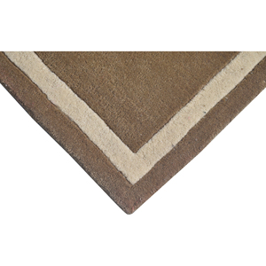 Tapis moderne en laine tufté à la main avec élégante bordure Mihrab cintrée en marron crème neutre - Product Image 2