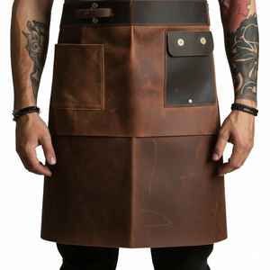 Tablier en cuir de luxe avec ferrures en laiton antique, anti-odeur, robuste, décontracté, de qualité professionnelle, pour le haut de gamme - Product Image 6