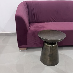 Mesa Auxiliar Redonda de Metal de Estilo Industrial Moderno, Mesa Lateral de Hierro con Acabado Antiguo para Sala de Estar y Dormitorio, Taburete y Mesa Auxiliar 2 en 1 - Product Image 3