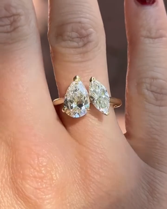 2.5 Carat Pear and 1.5 Carat Marquise Lab Grown <b>Diamond</b> Toi Et Moi Engagement <b>Ring</b> IGI Certified - Product Image 3