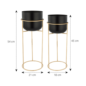 Ensemble de 2 jardinières en métal noir avec supports dorés, pots à fleurs décoratifs modernes pour plantes d'intérieur, salon, chambre, bureau - Product Image 2