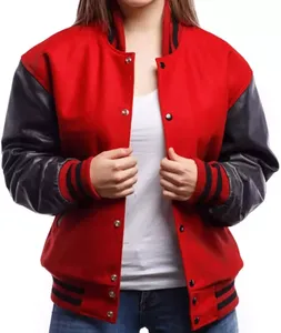 แจ็คเก็ตเบสบอลแบบ Letterman ปักลาย Chenille แขนหนังสั่งทำพิเศษสำหรับผู้ชาย ขายดี - Product Image 2