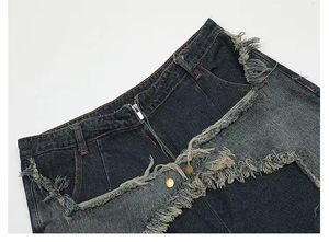 Men's Ripped <b>Denim</b> Bermuda Shorts Mid Waist Patchwork Washed Casual Style Button Fly 100% Cotton <b>Material</b> - Product Image 2