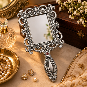 German Silver Hand <b>Mirror</b> Antique Floral Carved Decorative Vanity <b>Mirror</b> with Ornate Handle for Makeup Grooming Wedding Gift - Product Image 6
