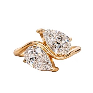 DEF Color VS VVS Clarity 10K 14K 18K Solid Solid Gold Pear Lab Grown Diamond Toi Et Moi Ring Platinum Two Stone Engagement Ring - Product Image 1