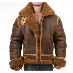 Wholesale Price <b>Men</b> Heavy Duty <b>Leather</b> Cow Skin Sherpa Shearling Winter <b>Jacket</b> High Quality High Street Casual Wear Windproof - Product Image 1