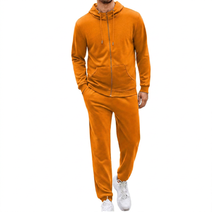 Ensemble de survêtement pour homme, couleur unie, à capuche, fermeture éclair intégrale, sweat-shirt et pantalon décontractés, respirant, en polyester, pour l'automne - Product Image 4