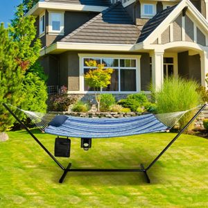 Ensemble de chaise suspendue en coton avec support, coussin et porte-gobelet, pour usage intérieur/extérieur - Product Image 3