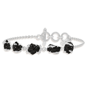 925 Sterling Silver High Finish Trendy Unisex <b>Bracelet</b> Prong Setting Black Tourmaline Jumping Chain Design Toggle Lock Gift - Product Image 1