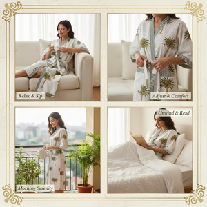 Robe longue de nuit pour femmes, style kimono, col en V, manches longues, en coton de haute qualité, avec des lignes contrastées noires, maxi kaftan - Product Image 6