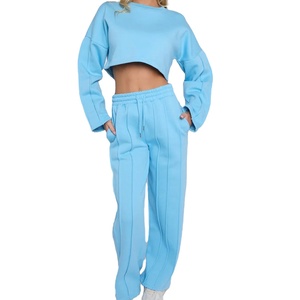 Custom logo Distressed Full Zip up Pullover Patch Embroidery Tracksuit 2 Pieces Cozy Sweatpants and Cropped Hoodie Set for Women - Product Image 4