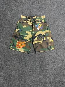 Shorts cargo solides pour hommes, taille mi-haute, poches brodées, logo frontal, décontractés, en toile, longueur genou, respirants - Product Image 2