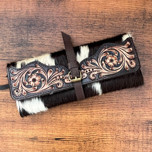 Organizador de joyas plegable de piel de vaca occidental Vintage de gran capacidad, nuevo estuche de rollo de viaje mecanizado a mano, joyería para mujer - Product Image 2