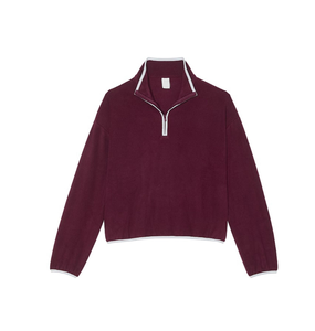 Suéter de Punto Borgoña para Mujer, con Cierre, Cuello Alto, Manga Larga, Corto, Color Sólido, para Otoño - Product Image 1