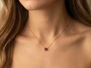 Pendentif grenat serti clos en argent sterling 925 plaqué or 14 carats, pierre de naissance de janvier, cadeau pour demoiselle d'honneur - Product Image 3