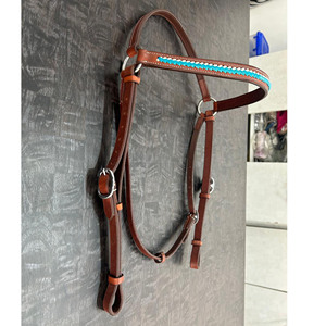 Bride de cheval australienne turquoise de haute qualité en cuir de vache pleine fleur avec matériel en acier inoxydable - Product Image 5