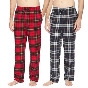 Pantalon de pyjama à carreaux pour homme, automne et hiver, 100% coton flanelle, respirant et thermique, grande taille, coupe ample pour la maison - Product Image 1