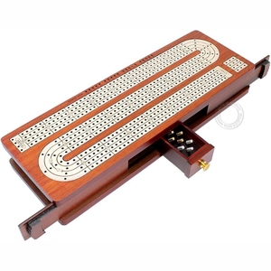 Jeu de Cribbage de Luxe en Bois à 3 Voies avec Tiroir de Rangement et Piques Métalliques - Grand Jeu de Table Familial Classique de 120 Points - Product Image 1