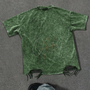 เสื้อยืดโอเวอร์ไซส์สไตล์วินเทจสีเขียวฟอกยีนส์สำหรับผู้ชาย ผ้าฝ้าย 100% แห้งเร็ว ระบายอากาศดี เป็นมิตรต่อสิ่งแวดล้อม ขายส่ง - Product Image 2