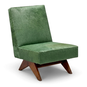 Fauteuil d'appoint de luxe en cuir de vachette vert olive, style Mid-Century Modern PJ, chaise longue en bois, écologique, durable, pour chambre à coucher, en coton - Product Image 1