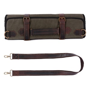Étui à couteaux de luxe en cuir et toile, durable, avec fermeture éclair, étanche, antichoc, organiseur de rangement pour chef, support d'outils de cuisine portable - Product Image 3