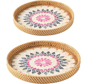 Plateau en nacre de qualité supérieure, plateau de service en rotin naturel et nacre, 2 couleurs, utilisé dans les hôtels et restaurants - Product Image 1