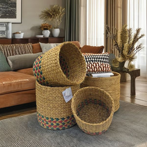 Juego de 3 Cestas Redondas Tejidas a Mano de Jacinto de Agua, Macetas Decorativas Ecológicas y Contenedores de Almacenamiento para el Hogar y la Hostelería - Product Image 2