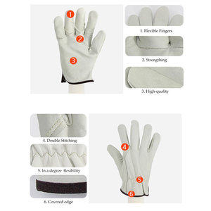 Gants de travail en cuir de vachette de qualité supérieure, durables, avec protection du pouce, adaptés à la conduite de camions, aux travaux d'entrepôt et au jardinage - Product Image 3
