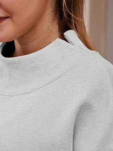 Sweat-shirt gris à col montant pour femme, en molleton oversize, décontracté, streetwear d'hiver, pull - Product Image 5