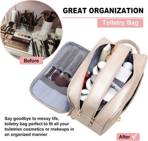 Neceser de Viaje para Mujer, Resistente al Agua, Organizador de Cuero Genuino, Bolsa de Maquillaje de Cuero para Artículos de Aseo, Regalos para Ella - Product Image 2