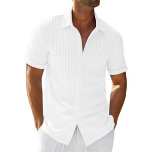 2025 hommes décontracté Floral boutonné chemise tissé tissu à manches courtes été plage hauts à la mode bouton col haut - Product Image 3