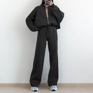 Ensemble de survêtement gris pour femme, sweat à capuche et pantalon long, coupe décontractée, couleur unie, taille à cordon, respirant - Product Image 5
