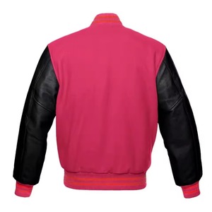 Pink <b>Velvet</b> Letterman <b>Jacket</b> Leather Sleeve Bomber <b>Jacket</b> Ribbed Collar and Cuff <b>Men's</b> Outerwear - Product Image 3