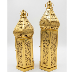 AH CREATIONS Moroccan Gold Metal <b>Lanterns</b> <b>Brass</b> Hexagonal Design Perforated Pattern Handmade Eco-Friendly Home Decoration Candle - Product Image 1
