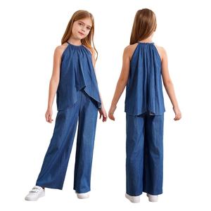 Combinaisons en Jean Mode pour Filles de 6 à 16 <span class=keywords><strong>Ans</strong></span>, sans Manches, Jambes Larges – Salopettes Décontractées en Jean pour Enfants - Product Image 1