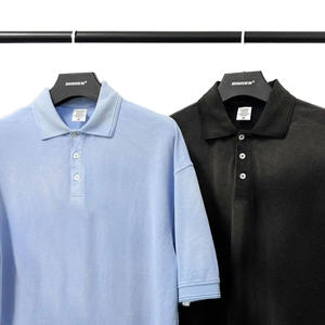 Polo de hombre de talla grande con hombros caídos Jersey de algodón lavado con ácido - Product Image 3