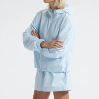 OEM/ODM Survêtement coupe-vent léger oversize pour femme, décontracté, avec veste à quart de zip, short et sweat à capuche zippé, coupe-vent, orné de strass