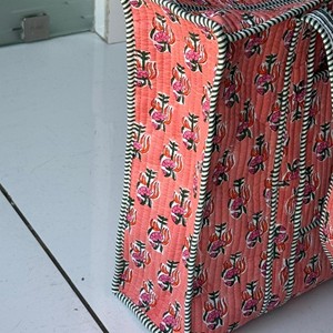 Floral Printed Quilted Women's Tote <b>Bag</b> With Zipper Closure <b>Boho</b> Style Cotton Fabric Shopping <b>Bag</b> All Seasons Use - Product Image 3
