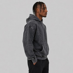 Sweat à capuche pour homme de qualité supérieure, délavé à l'acide, en coton doux, manches longues, couleur unie, hiver, logo personnalisé, vente en gros, coupe classique - Product Image 2